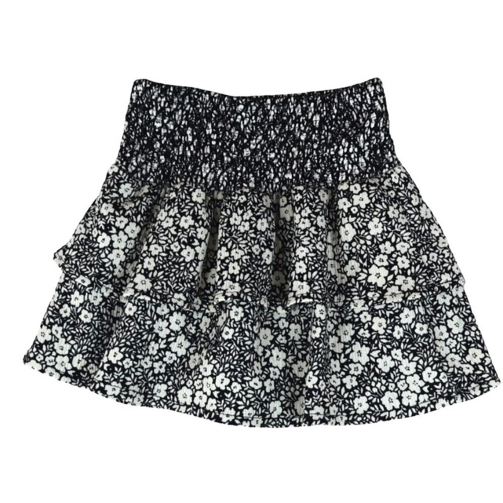 Zara Girls Black White Floral Tiered Skirt Size 6 Stretch Waist